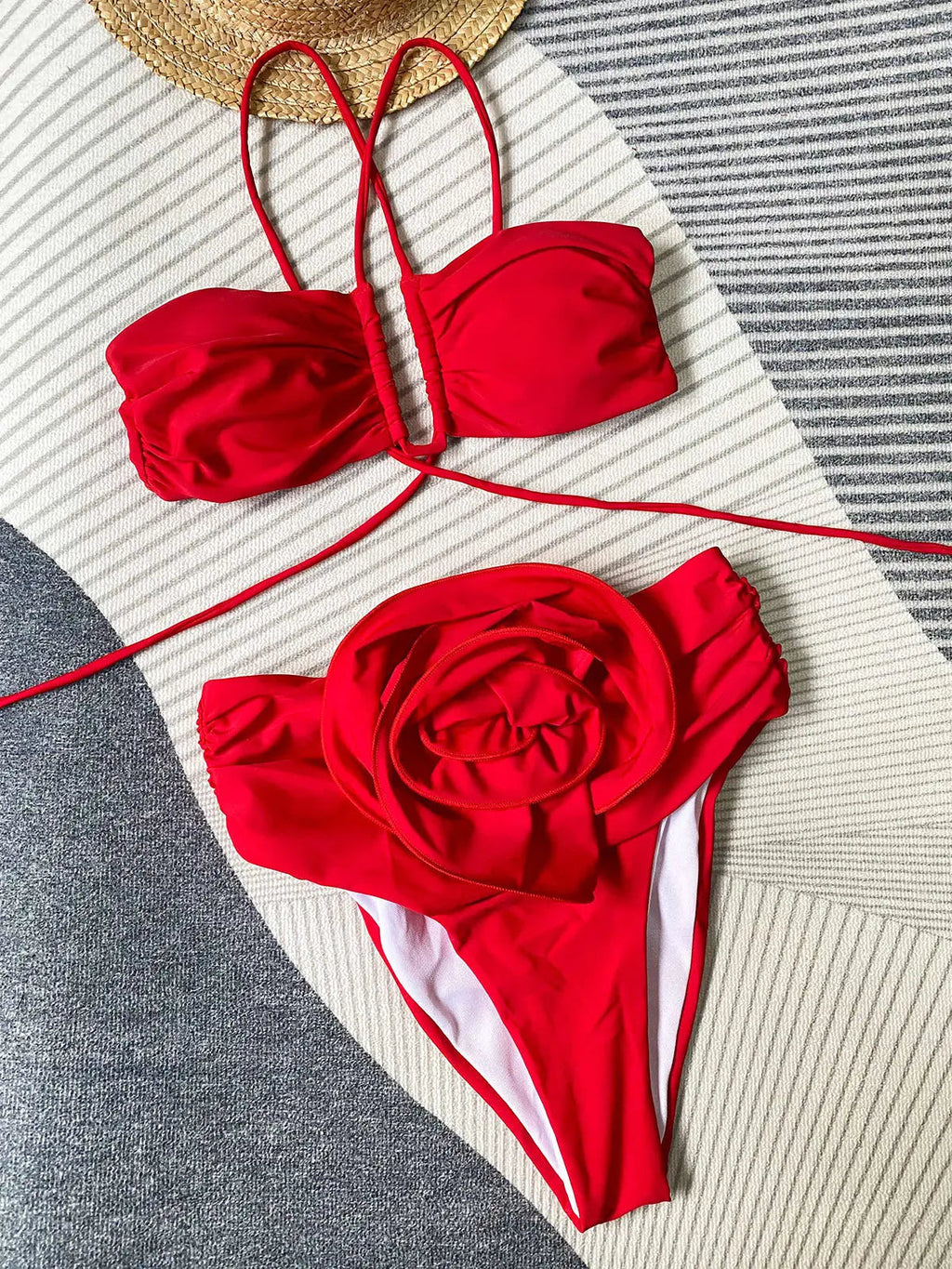 Halterneck Bikini with Floral Detail for Women Summer Beach
