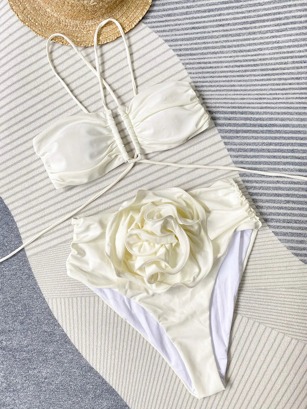 Halterneck Bikini with Floral Detail for Women Summer Beach